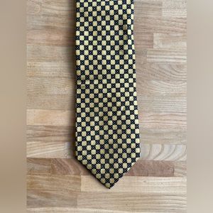 Perry Ellis Portfolio Tie 100% Silk Tie Gold and Dark Blue Squares